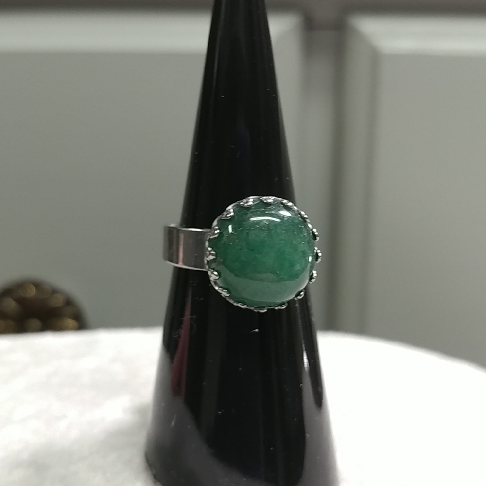 Green Aventurine Ring Natural Gemstone Adjustable Stainless-Steel Ring Crystal